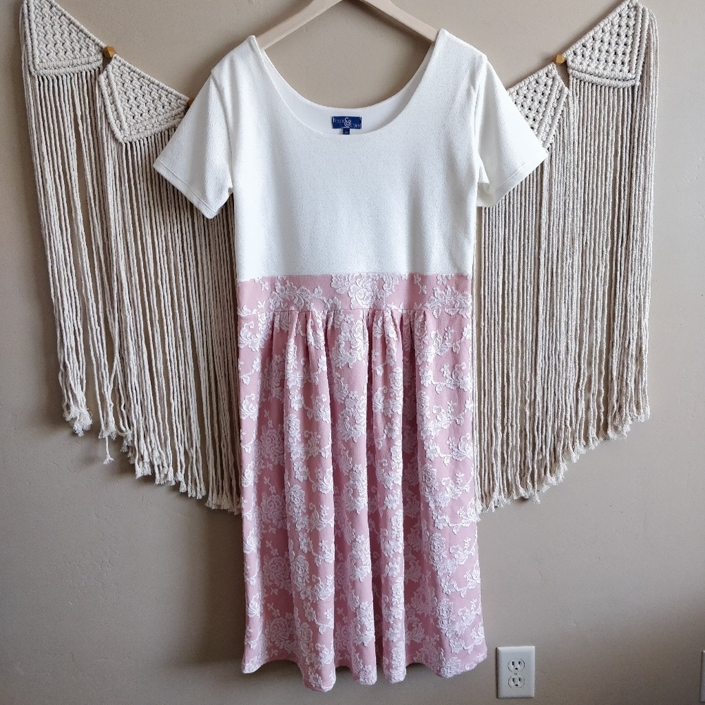 Rosie & Clair Pink Cream Floral Lace Midi Dress 2X - Picture 1 of 8